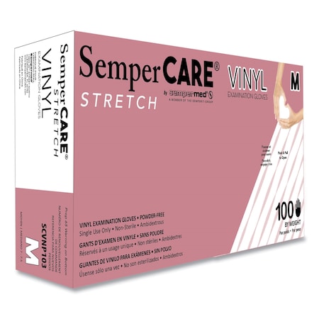 Sempercare Syn-Stretch, Disposable Gloves, 5 mil Palm, Vinyl; Vinyl, Powder-Free, M, 100 PK, Cream SCVNP103